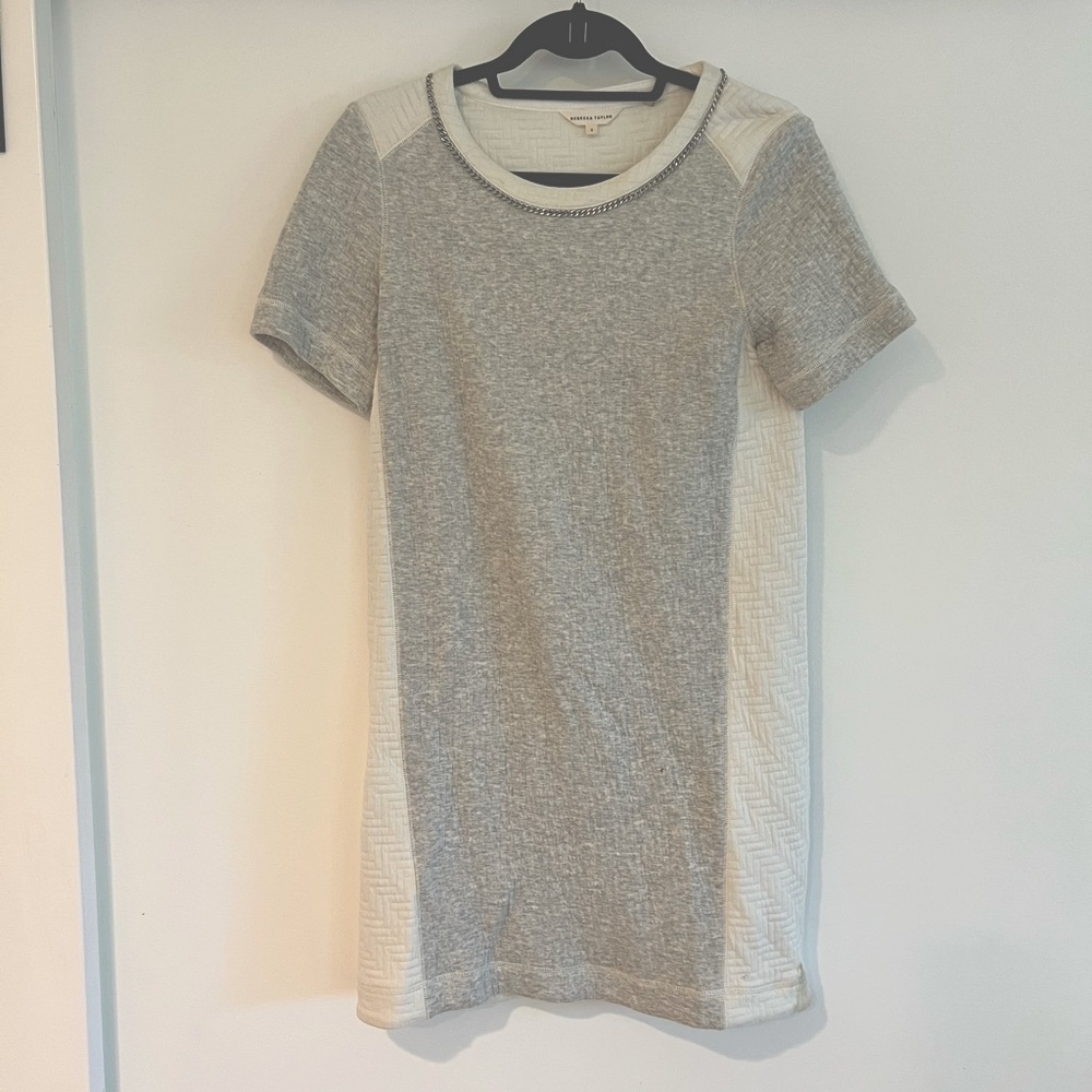 Rebecca Taylor short sleeve mini dress grey/ white with silver chain detail sz S